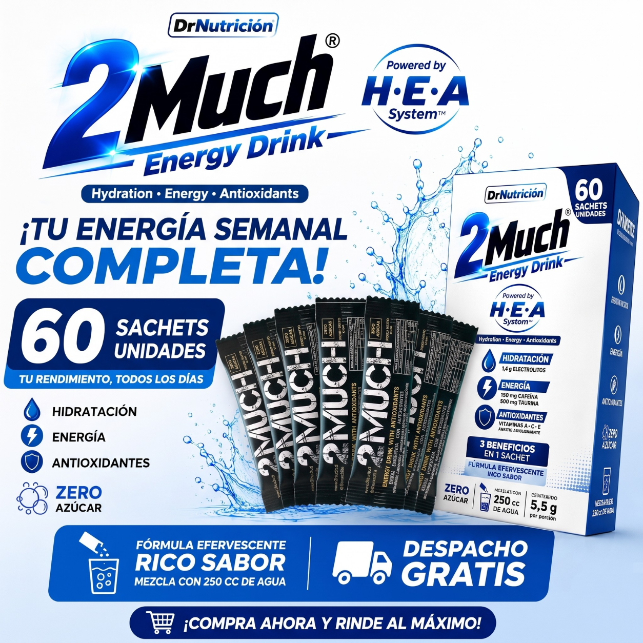 2MUCH Powered by HEA System (60 Unidades) – Protección y Energía Continua